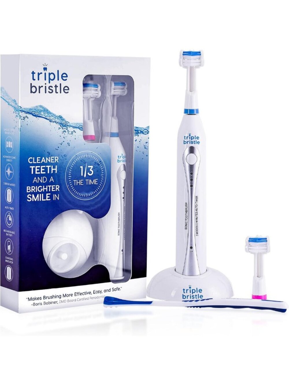 Rechargeable Sonic Toothbrush with 31,000 VPM | 3 Head Design for Deep Cleaning